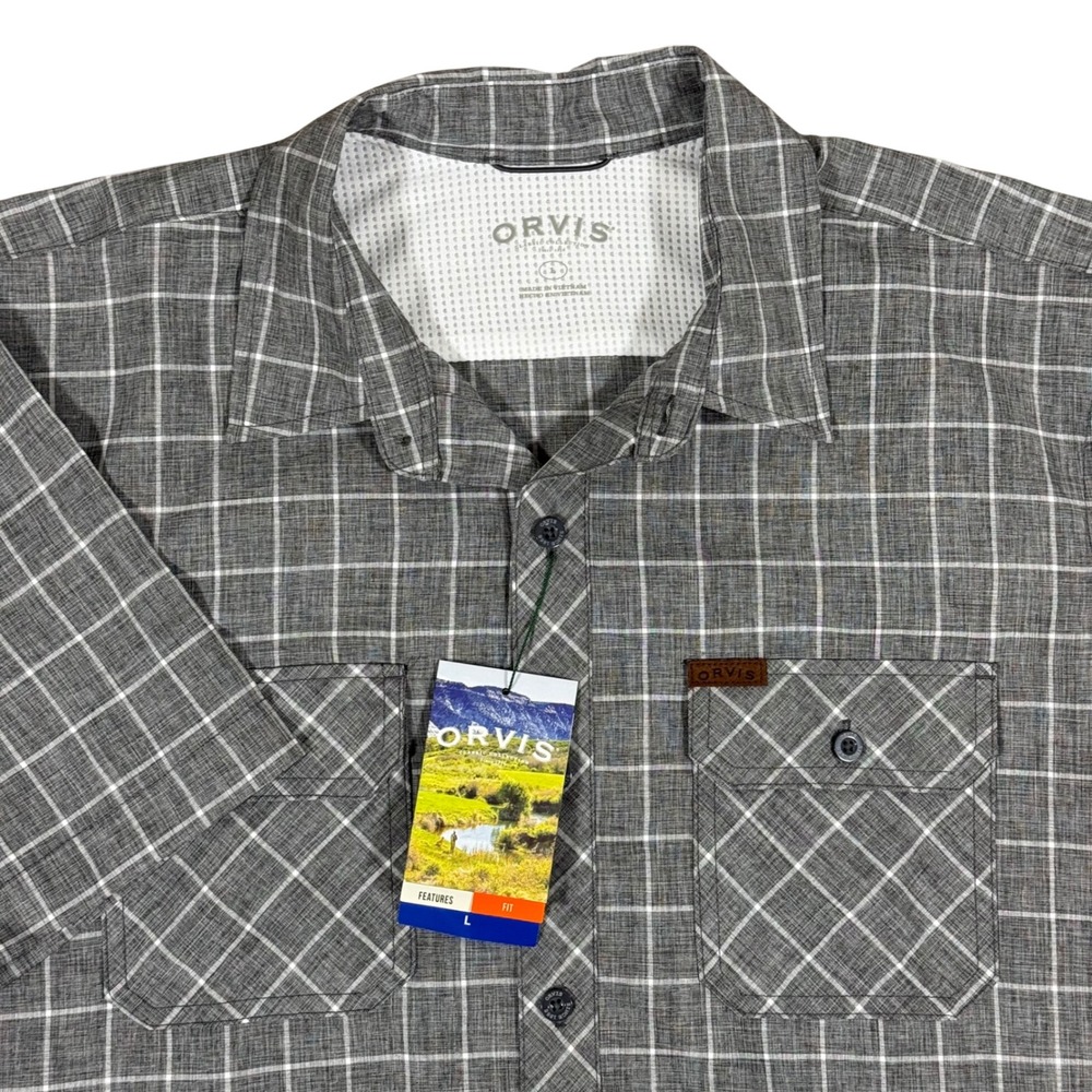 Orvis Mens Large Windowpane Check Short Sleeve Button Down Fishing Shirt NEW‎ - Picture 2 of 9